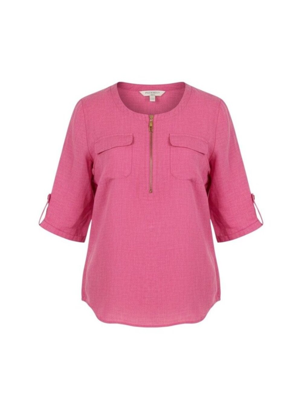 Ellen Tracy Womens Pink Gold Zipper Chest Pockets 3/4 Sleeves Blouse XL